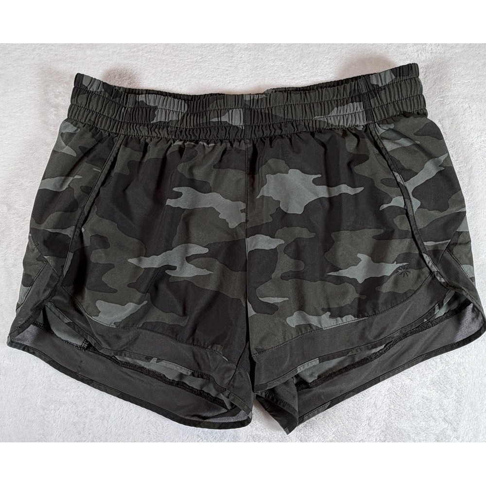 Athleta Shorts Women's Sz M Black Camo Mesh Racer Run 4" Lined Athletic